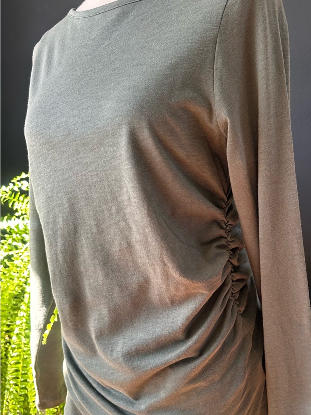 Madewell Olive Green, Side-Ruched, Long Sleeve Tee, Size Small, NWT - Picture 6 of 8